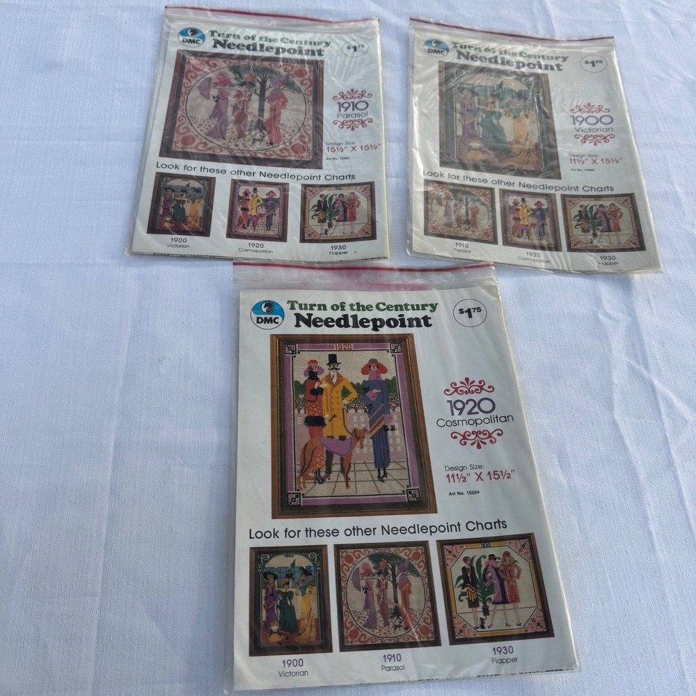 Vintage DMC Needlepoint Charts Lot 3 1900 1910 1920 Victorian Deco Fashion DIY